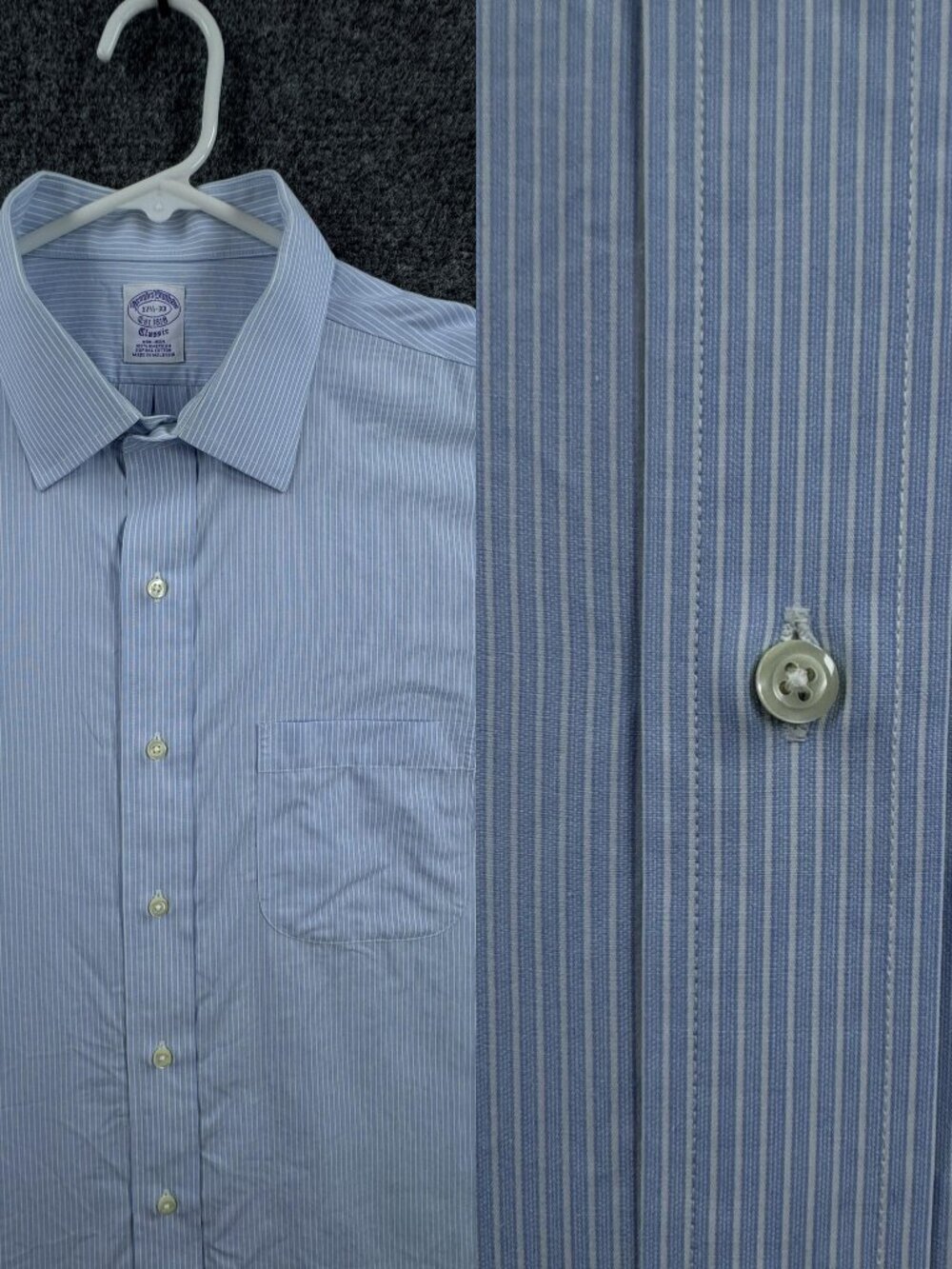 Brooks Brothers Men Striped Blue White Classic Supima Non-Iron 17.5 33 Preppy